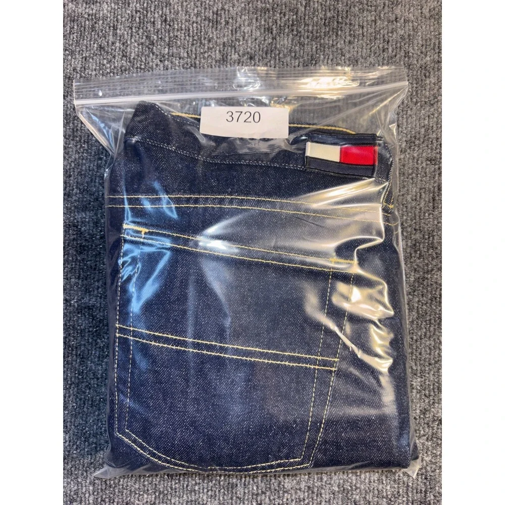 Tommy Jeans Womens 13/30 Blue Denim Mid Rise Straight Contrast Stitch‎ Dark Wash